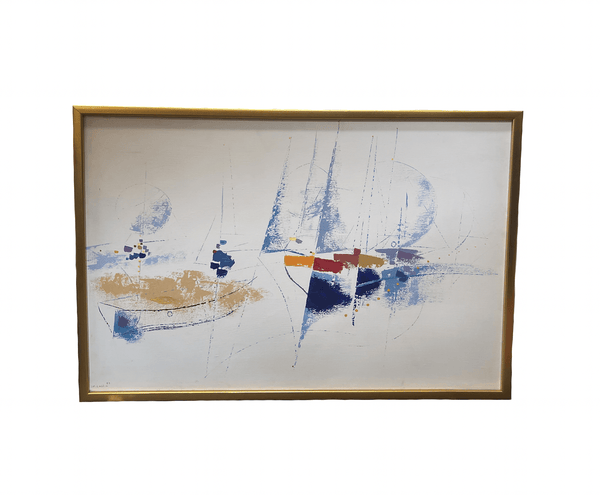 Framed Abstract Painting of Sailboats by J.P. Collin (1979)