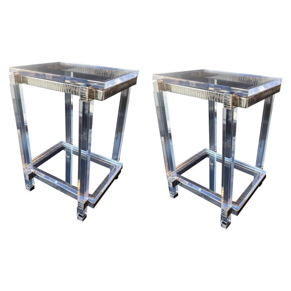 Pair of Lucite and Chrome Side Cocktail Tables, USA, 1970s