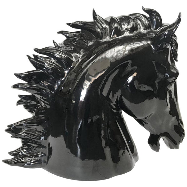 Italian Black Ceramic Horse Head, 1990s