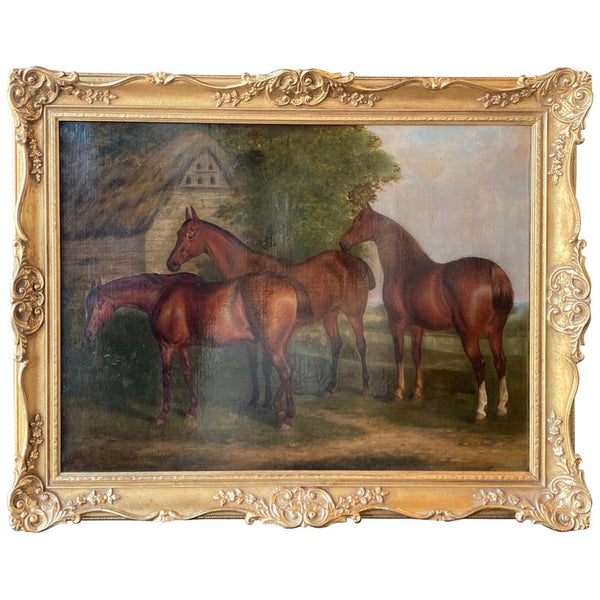 "Three Hunters by a Dovecot" by E. Tolley / Signed & Dated 1872.