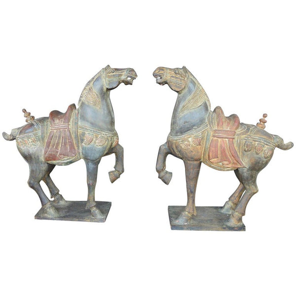 Pair of Hand-Carved Wooden Horses