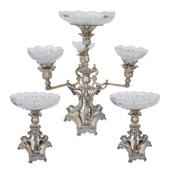 Center Table Silver & Cut Crystal Set, Late 19th Century