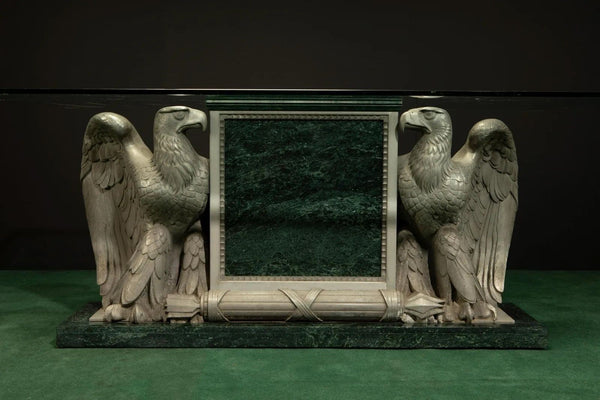 Late 19th Century English Metal and Marble Double-Eagle Table