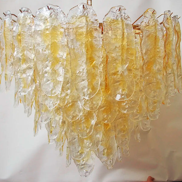Italian Chandelier with Hand Blown Amber Murano Glass Leaves, 1980s