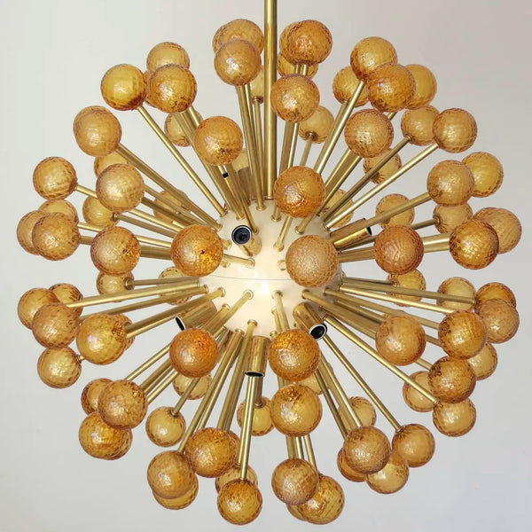 Italian Modern Sputnik Chandelier with Amber Murano Glass Spheres, circa 2000