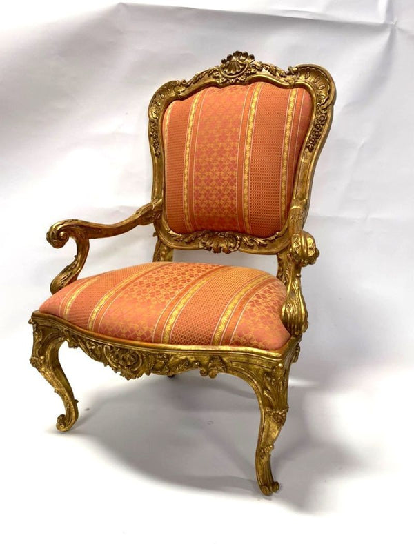 Set of Four 20th Century Italian Hand Carved Water Gilt Chairs