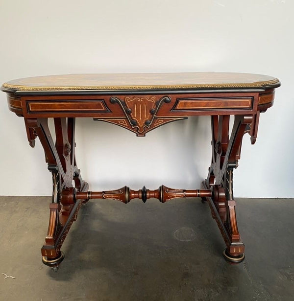American Victorian Renaissance Revival Inlaid Library Table