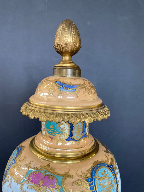 French Sèvres Gilt-Bronze Mounted Porcelain Urn