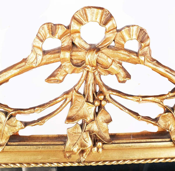 French 20th Century Giltwood Mirror with Ribbon & Leaf Design