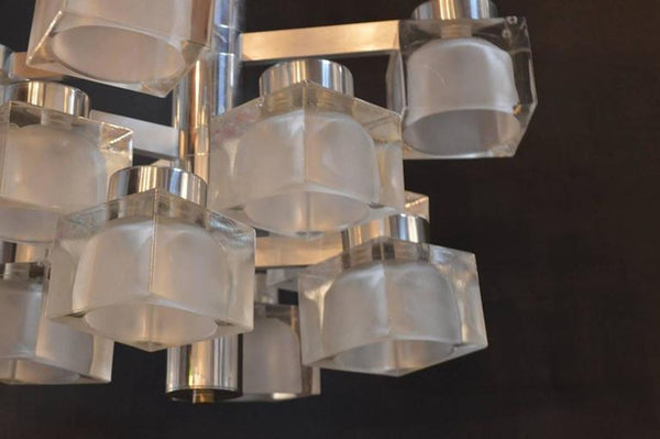 Sciolari Chrome and Frosted Glass Chandelier