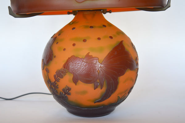 Cameo Glass Table Lamp Signed by Nien. France, c.1940s
