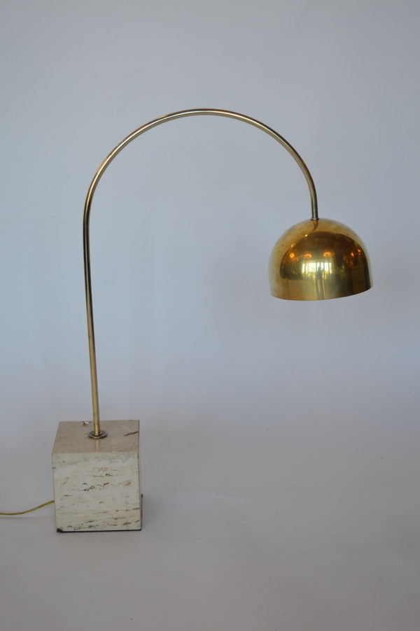 Pair of Italian 1950's Travertine and Brass Table Lamps