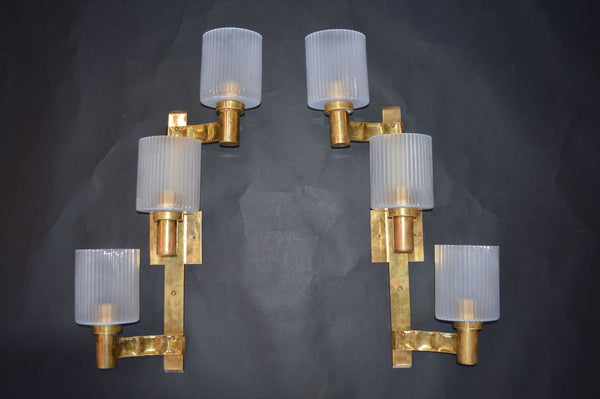 Pair of Italian Glass and Brass Left and Right Sconces (c.1960s)