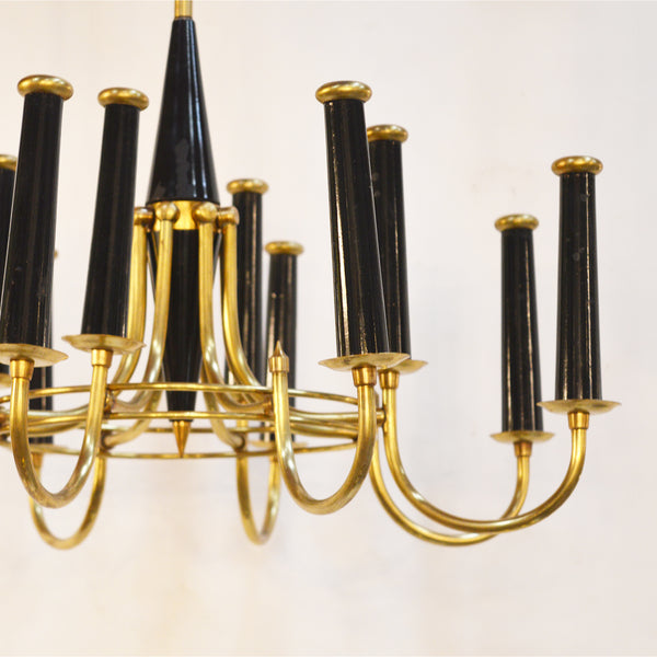 Italian Brass Chandelier, in the style of Stilnovo, 1950s