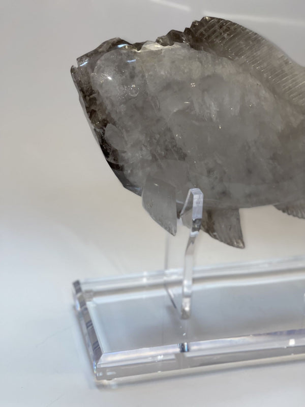 Rock Crystal Fish Sculpture on Acrylic Base