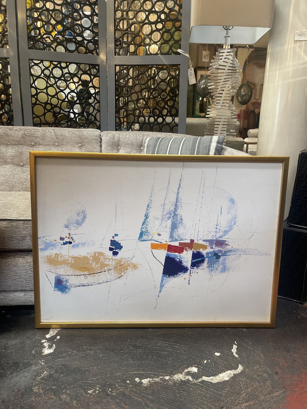 Framed Abstract Painting of Sailboats by J.P. Collin (1979)