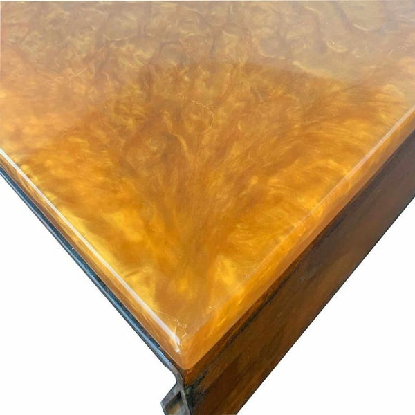 Industrial Coffee Table with Clouded Amber Resin Tap