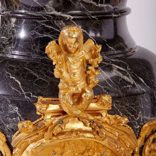 Pair of Late 19th Century Marble Gilt-bronze Floor Urns