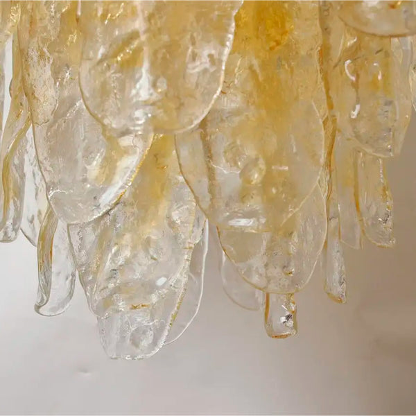 Italian Chandelier with Hand Blown Amber Murano Glass Leaves, 1980s