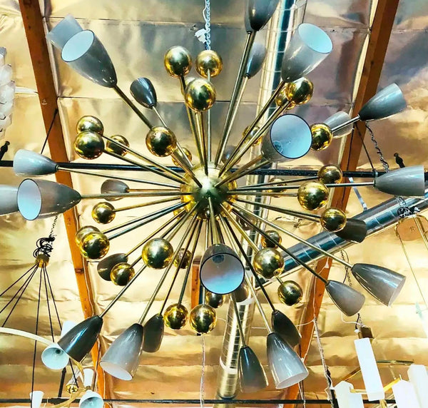 Italian Chandelier with Frosted Smoky Murano Glass and Brass, 1990's