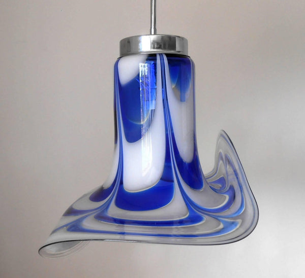 Italian Pendant w/ Blue & White Murano Glass Designed by Vistosi