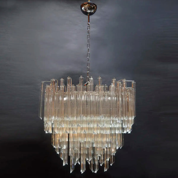 Clear Tiered Glass Chandelier. Italy, 1970s