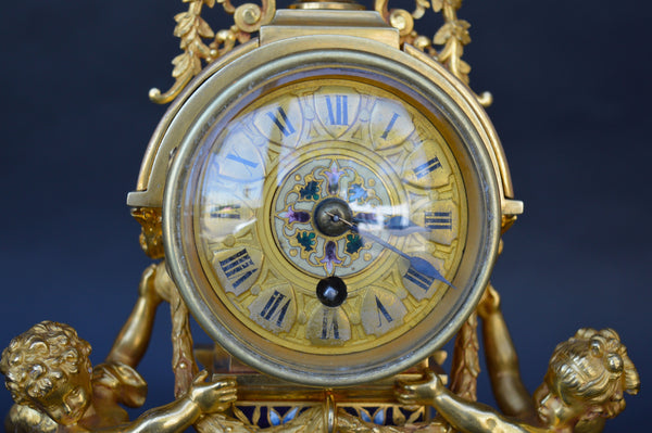 French 19th Century Champleve Enamel Clock Set