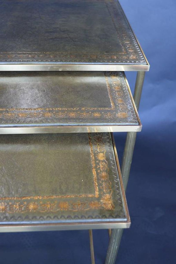 Maison Jansen Nesting Tables with Leather Tops
