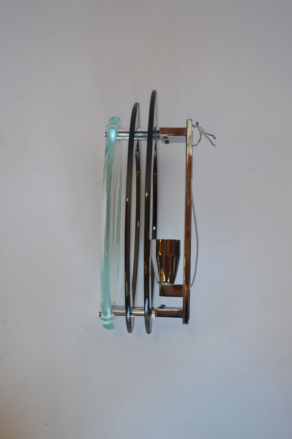 Pair of 1960's Fontana Arte Chrome and Glass Sconces
