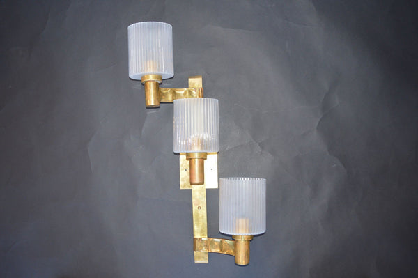 Pair of Italian Glass and Brass Left and Right Sconces (c.1960s)