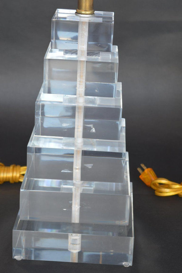 Pair of Square Stacked Acrylic Lamps
