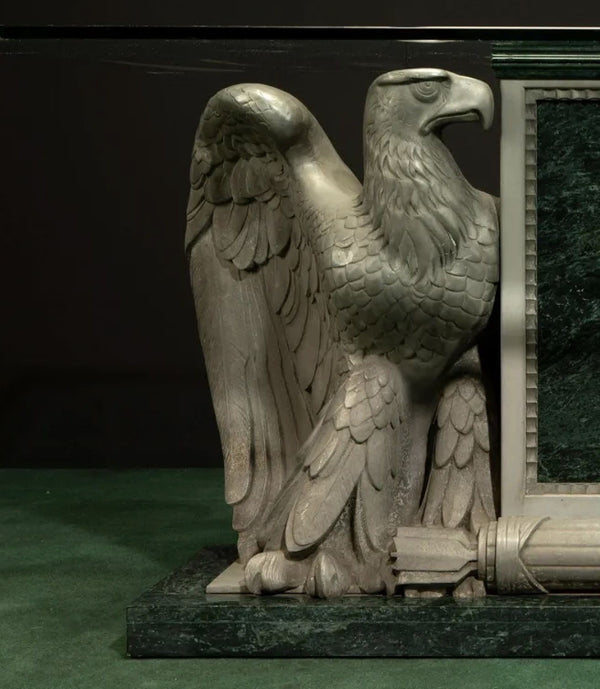 Late 19th Century English Metal and Marble Double-Eagle Table