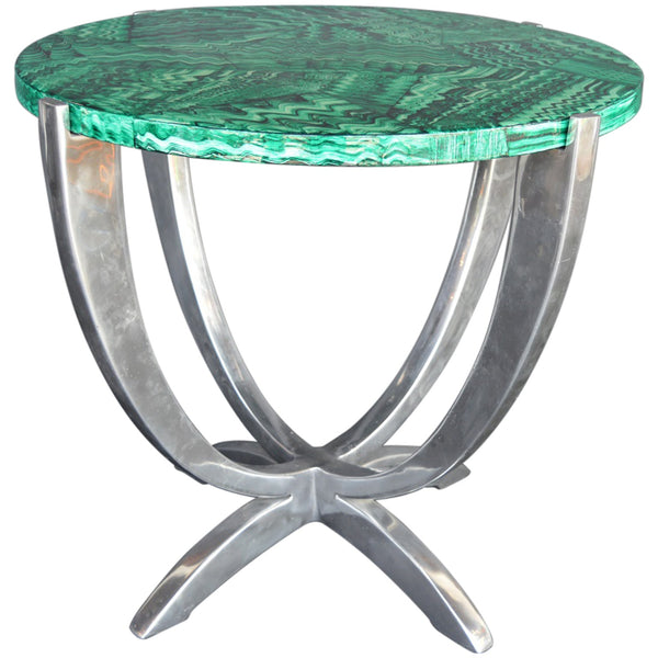 Art Deco Faux Malachite and Aluminum Table