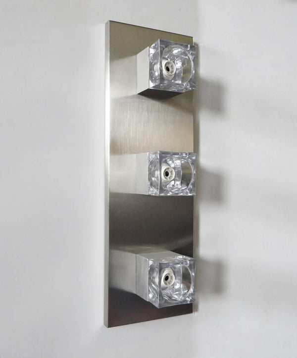 Set of Four Vintage Italian Sconces with Glass Cubes on Nickel Frame by Sciolari 1960s