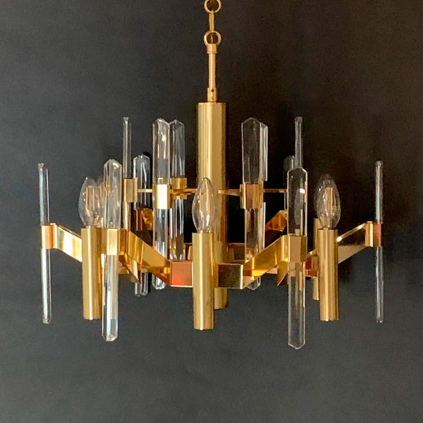 Sciolari Six-Light Gold-Plated Brass and Crystal Glass Chandelier