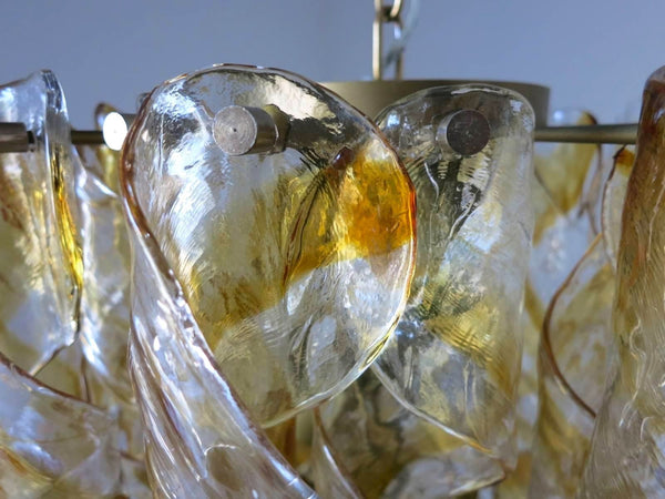 Vintage Italian Chandelier with Clear & Amber Glass by Mazzega