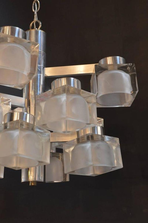 Sciolari Chrome and Frosted Glass Chandelier