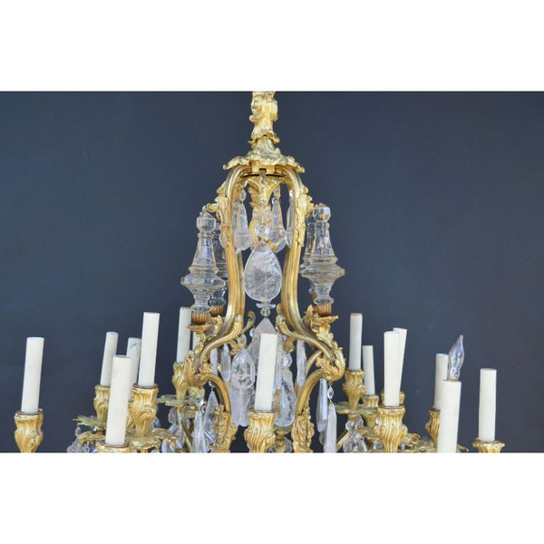French Late 19th Century Gilt Bronze and Rock Crystal Chandelier