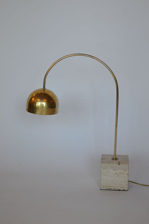 Pair of Italian 1950's Travertine and Brass Table Lamps