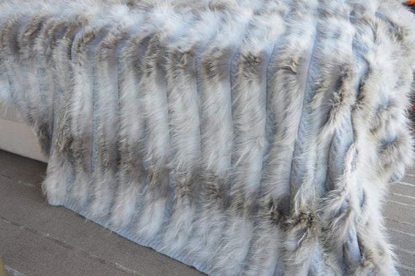 Cashmere Throw Blanket with Silver Fox Trim