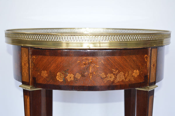 French 19th Century Inlaid Side Table with Marble Top