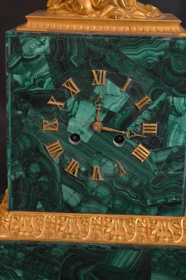 Malachite Clock with Gilded Bronze Angel