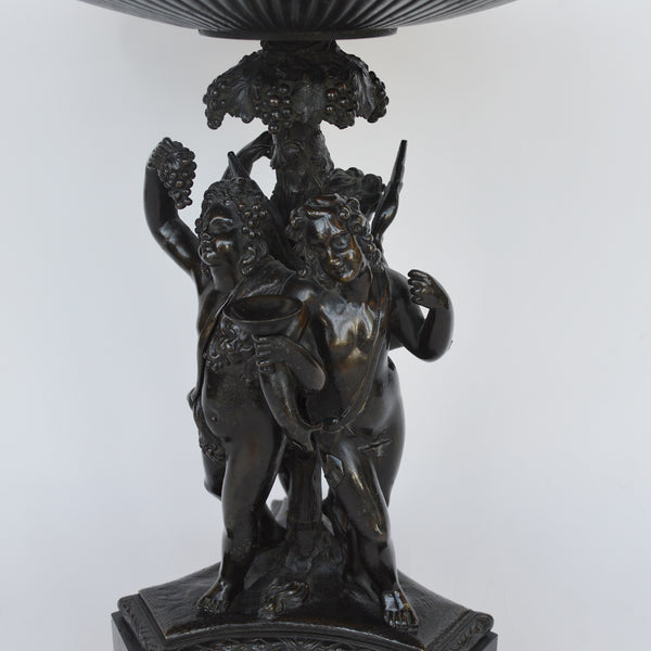 Italian Bronze and Black Marble Bacchanalian Figural Tazza, Early 19th Century