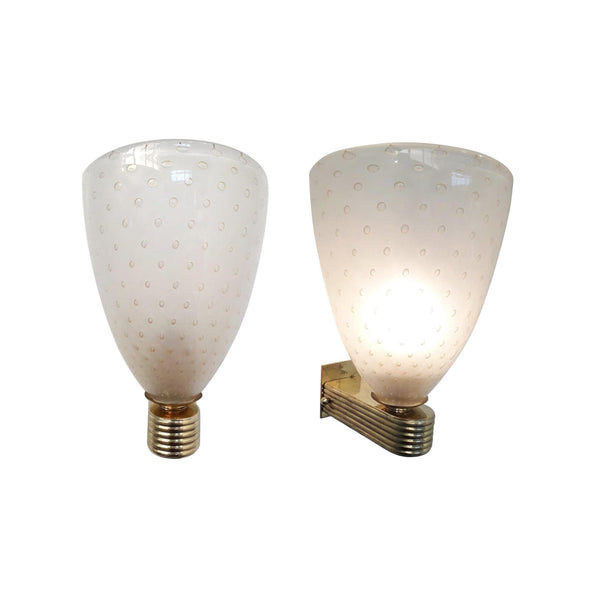 Pair of Vintage Italian Sconces w/ Gold Infused Frosted Murano glass 1970's
