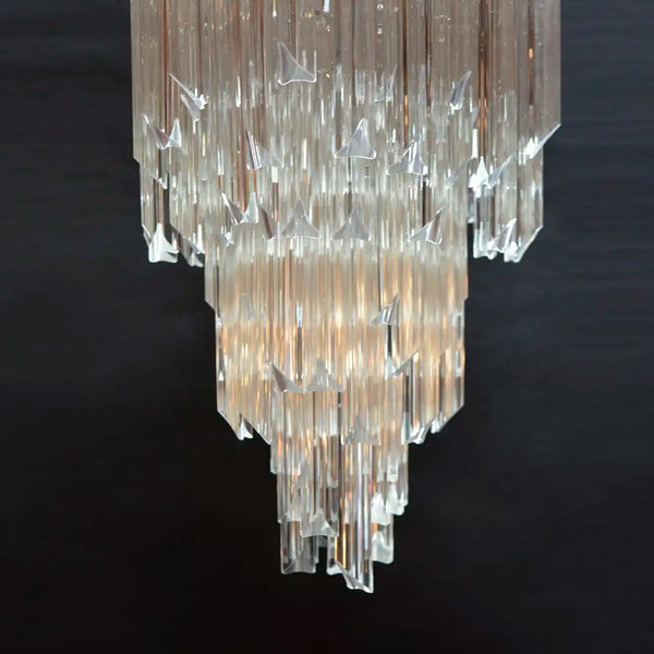 Clear Tiered Glass Chandelier. Italy, 1970s