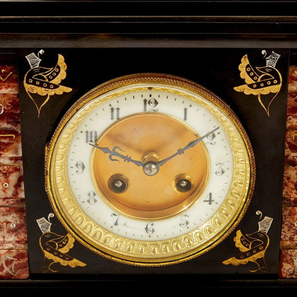 Egyptian Revival Mantel Clock Set