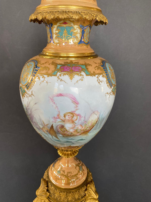 French Sèvres Gilt-Bronze Mounted Porcelain Urn