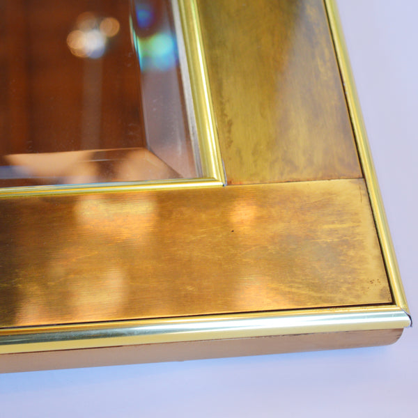 Wall Mirror Brass Acid Etched by Bernhard Rohne for Mastercraft 1970s