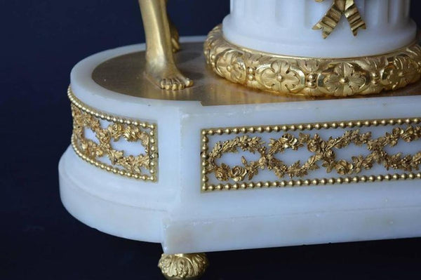 French Marble and Gilded Bronze Clock Set