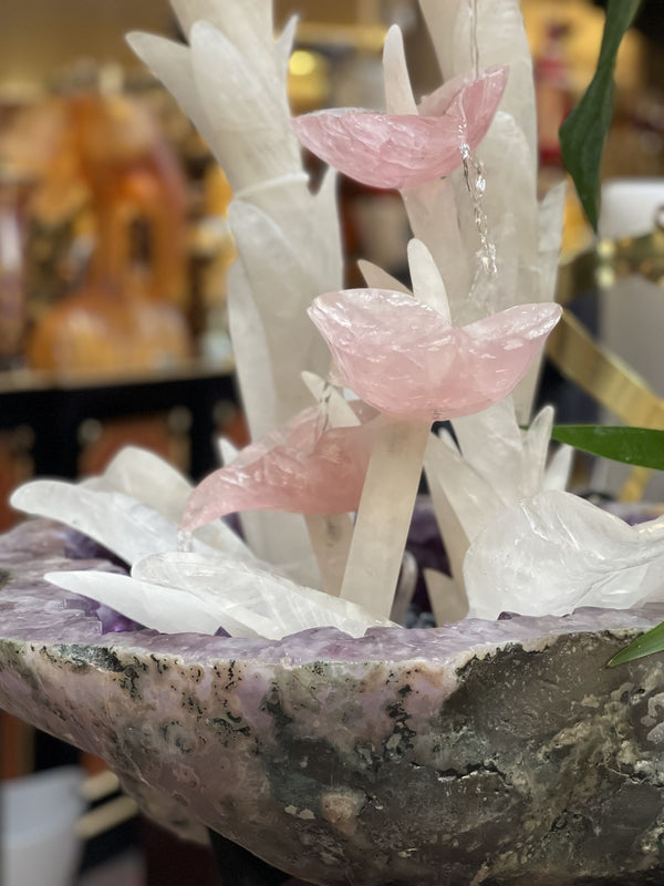 Cascading Amethyst, Rose Quartz & Rock Crystal Fountain